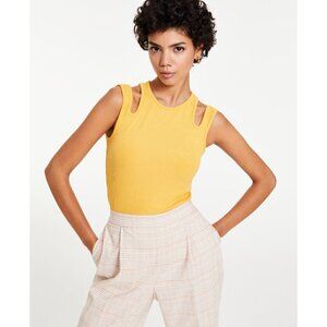 Bar III Women's Honey Yellow Cutout Ribbed Tank Top NWT